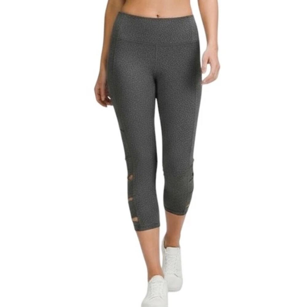 C9 Champion Women's Freedom Capri Leggings S Gray Criss Cross Cut Outs Athletic - Picture 1 of 7